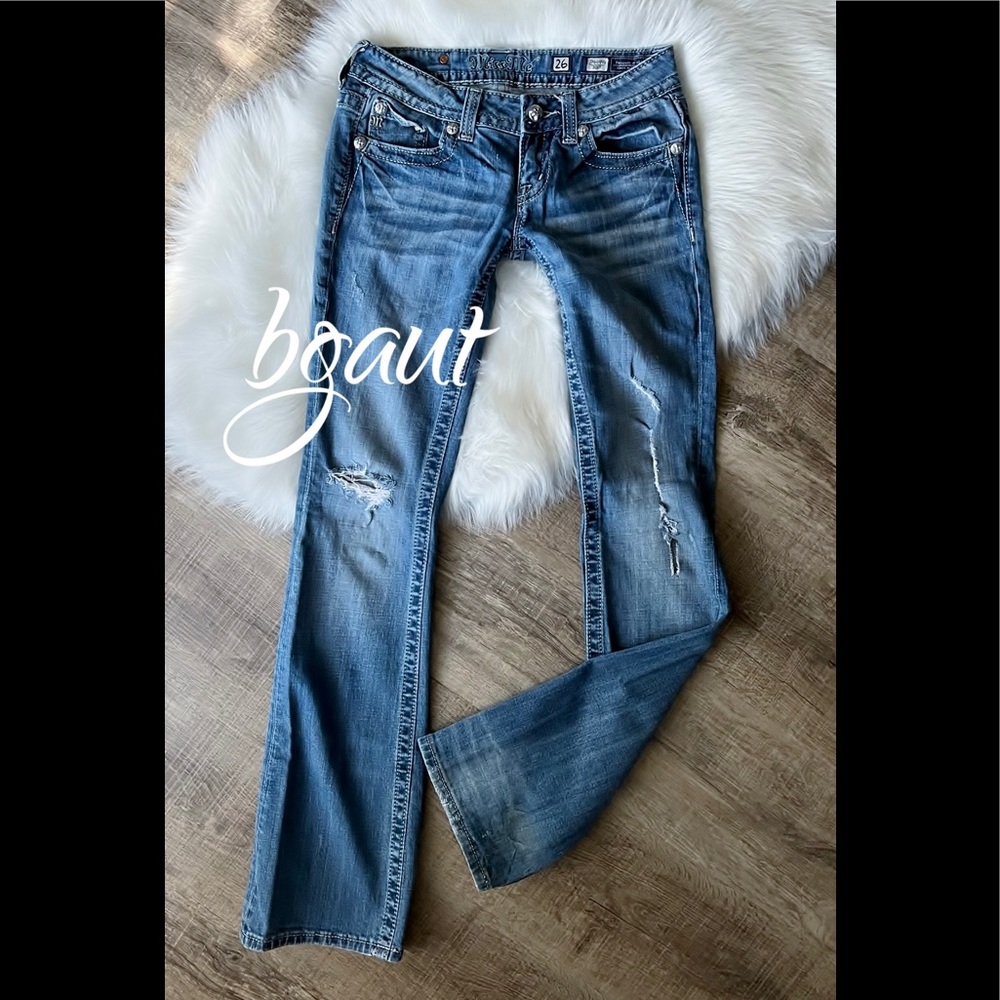Miss Me Fleur De Lis Pocket Distressed Boot Jeans 26 - Picture 15 of 16